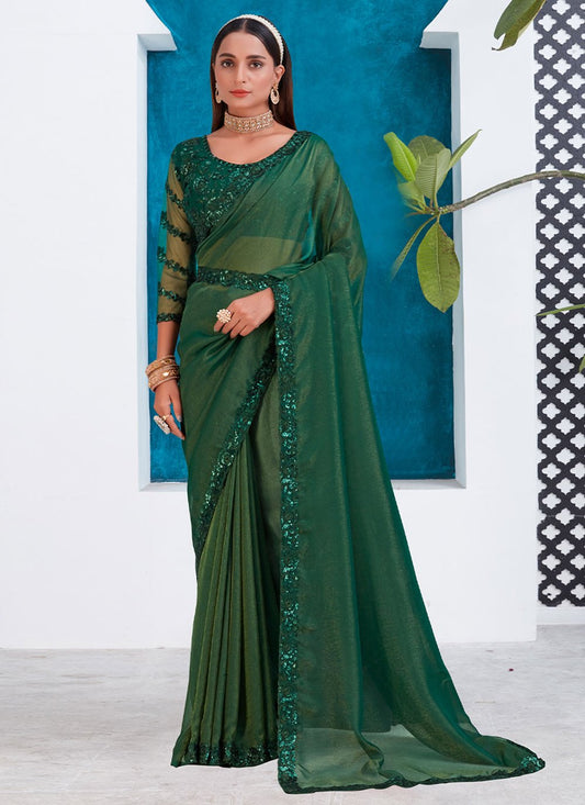 Trendy Saree Silk Green Patch Border Saree