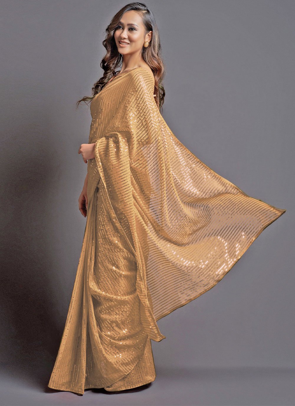 Trendy Saree Georgette Silk Beige Embroidered Saree