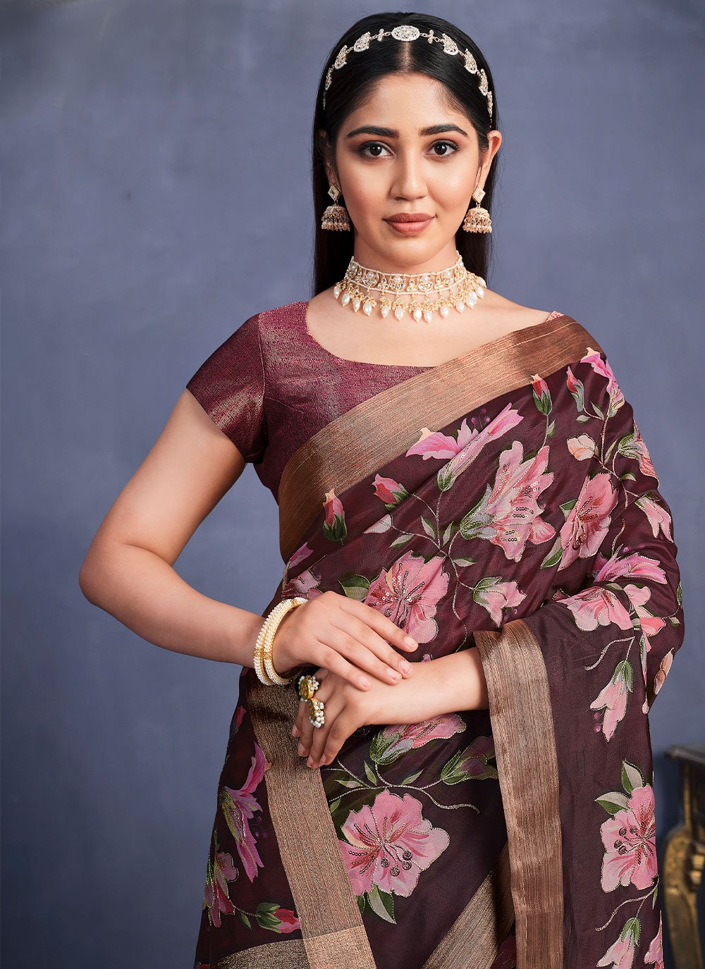 Traditional Saree Tussar Silk Purple Embroidered Saree