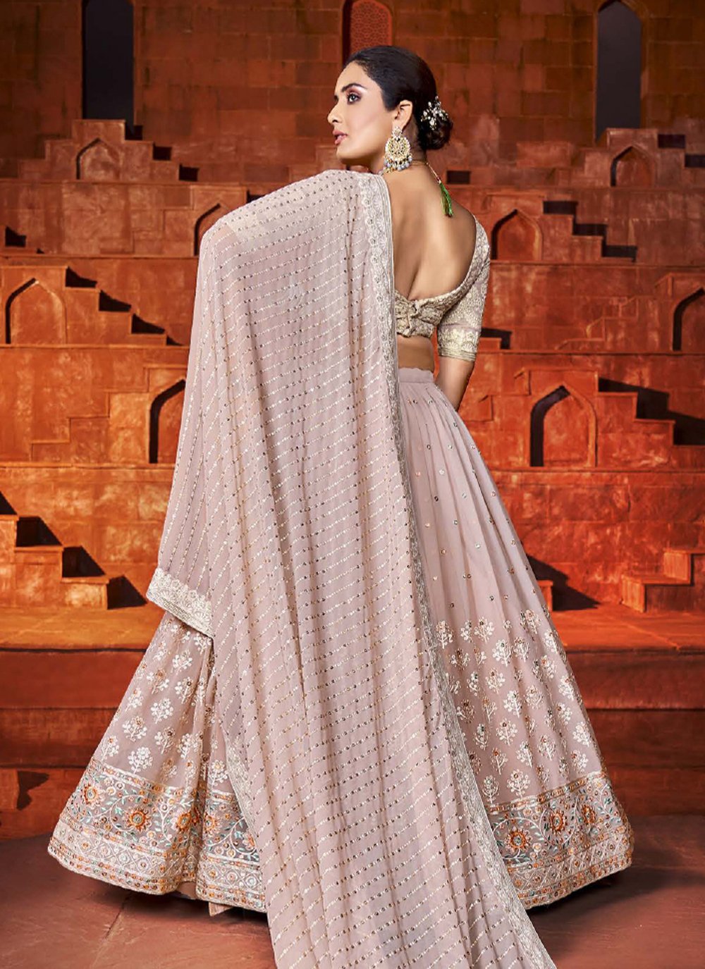 Lehenga Choli Georgette Mauve Embroidered Lehenga Choli