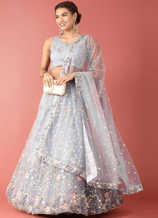 Lehenga Choli Net Lavender Embroidered Lehenga Choli