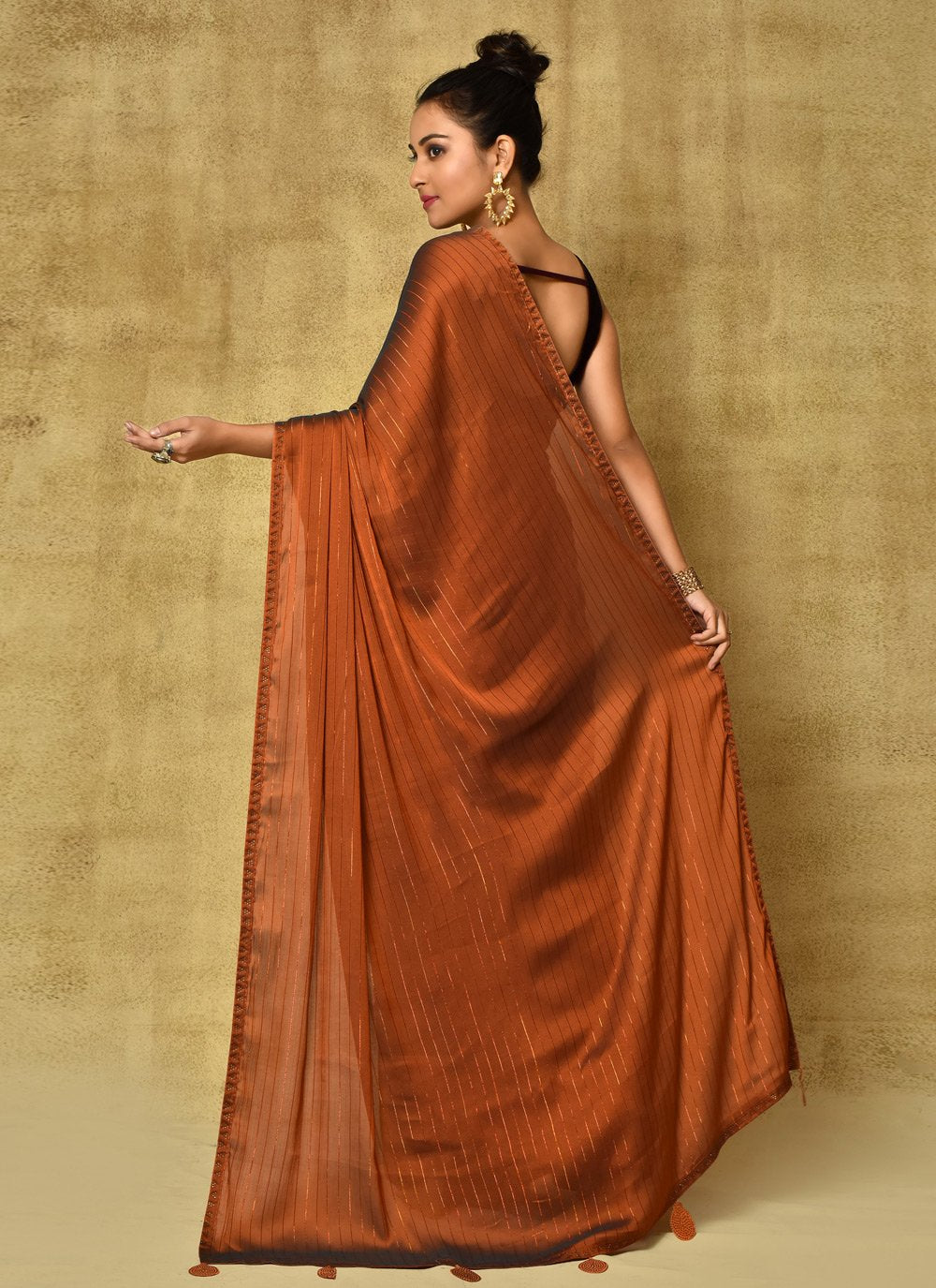 Trendy Saree Fancy Fabric Brown Digital Print Saree