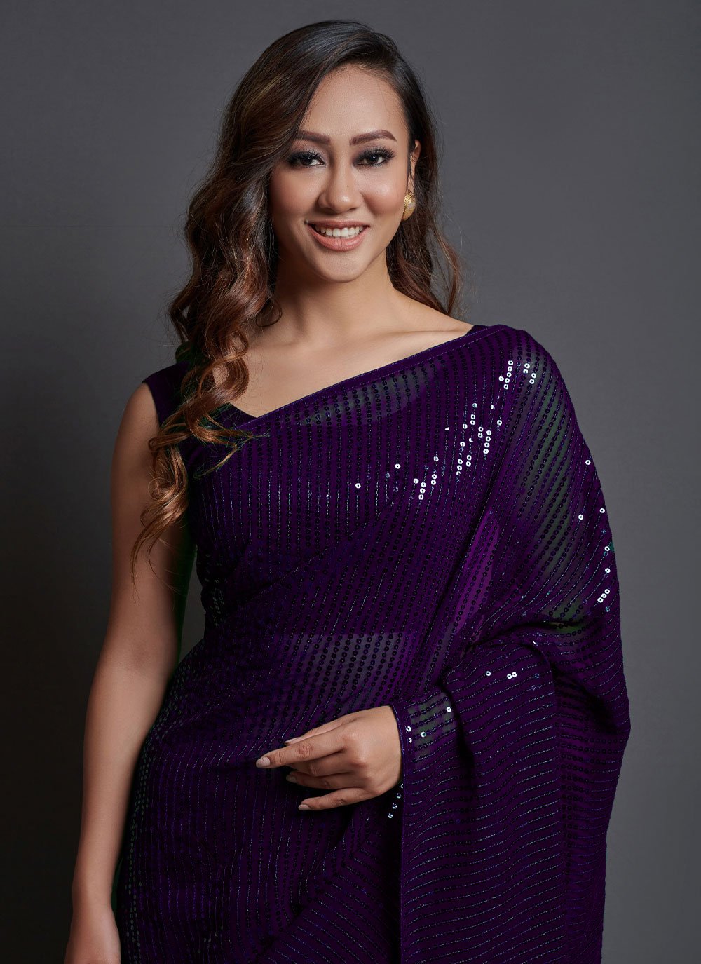 Trendy Saree Georgette Silk Violet Embroidered Saree