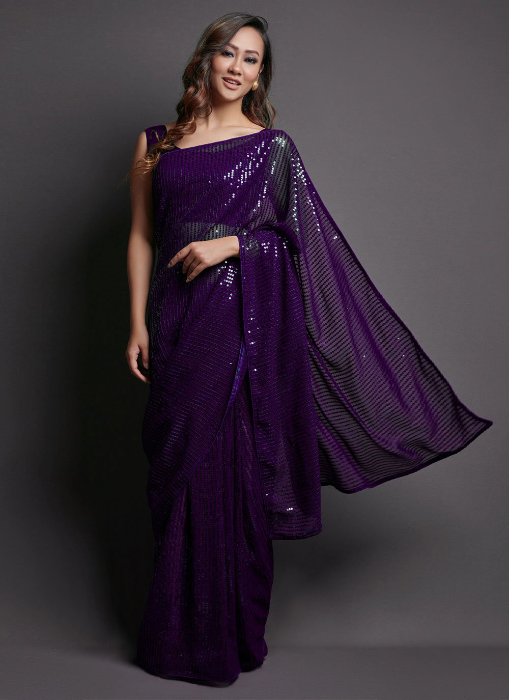 Trendy Saree Georgette Silk Violet Embroidered Saree