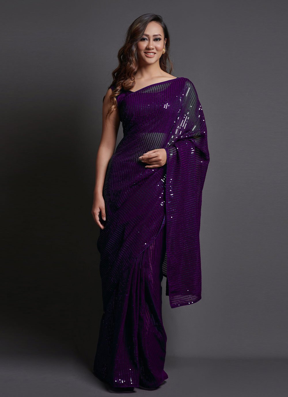 Trendy Saree Georgette Silk Violet Embroidered Saree