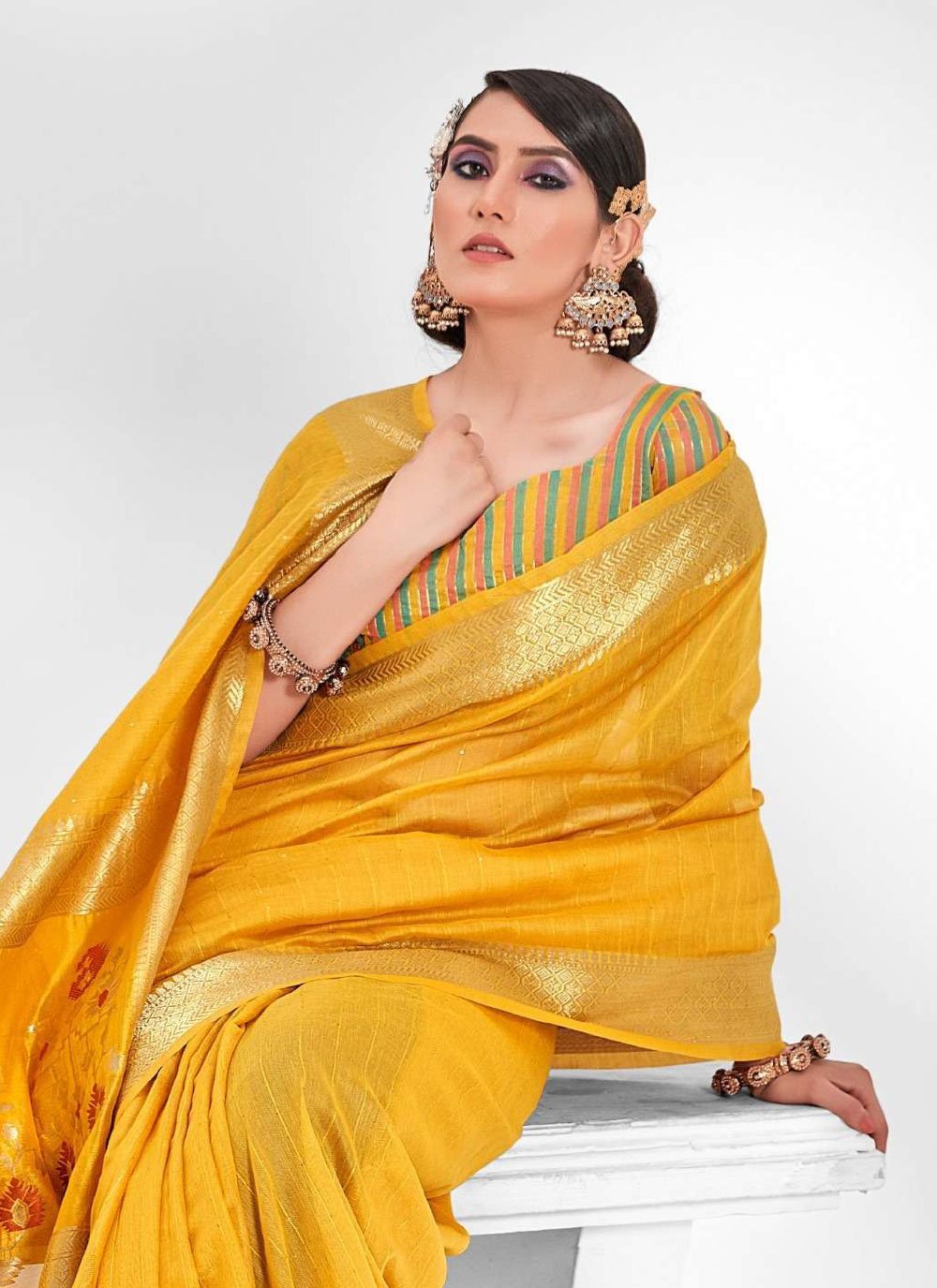 Trendy Saree Cotton Mustard Sequins Saree