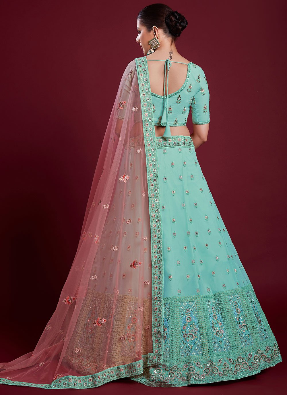 Lehenga Choli Georgette Turquoise Dori Work Lehenga Choli