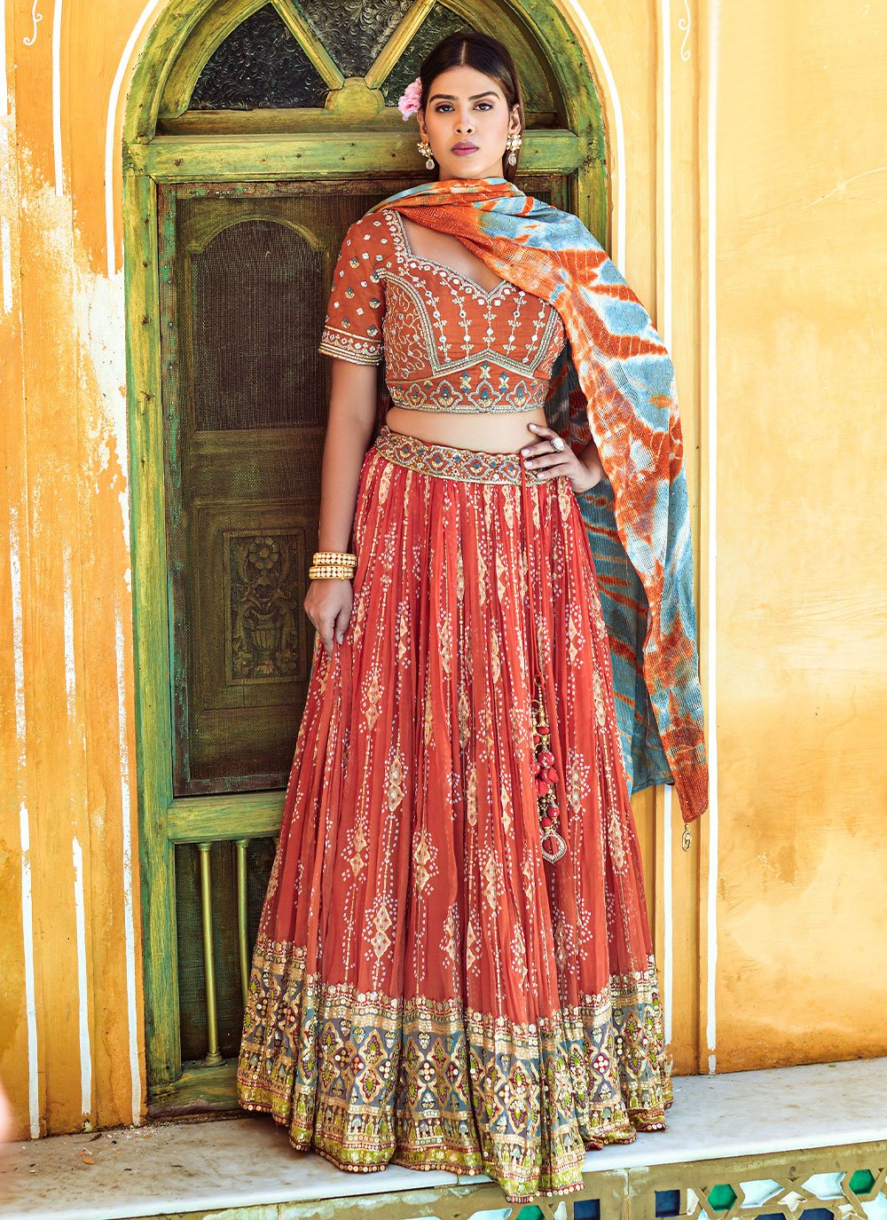 Lehenga Choli Viscose Red Digital Print Lehenga Choli