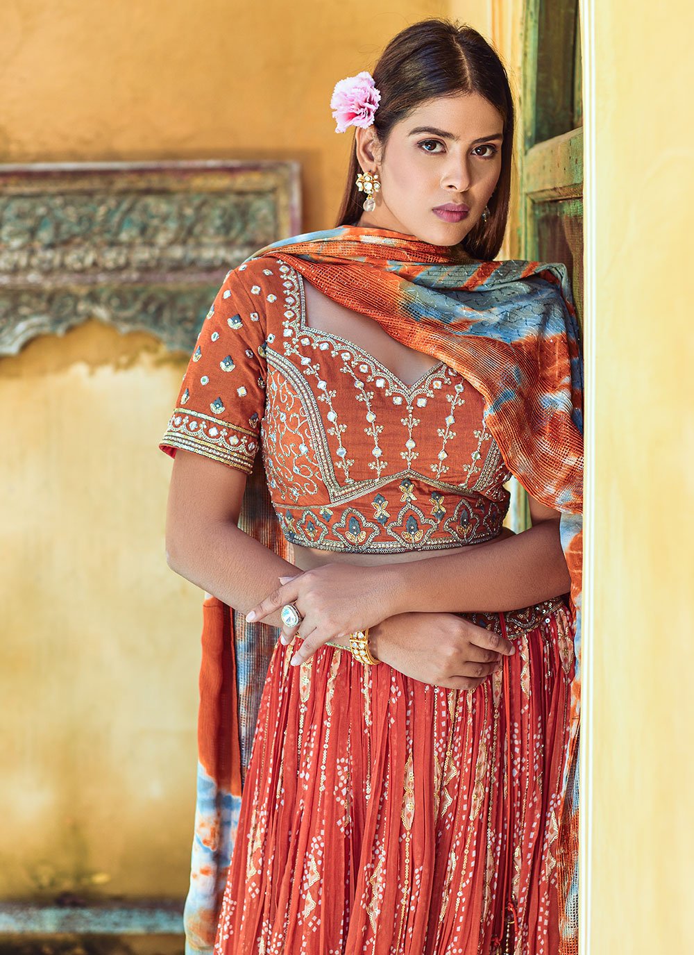 Lehenga Choli Viscose Red Digital Print Lehenga Choli