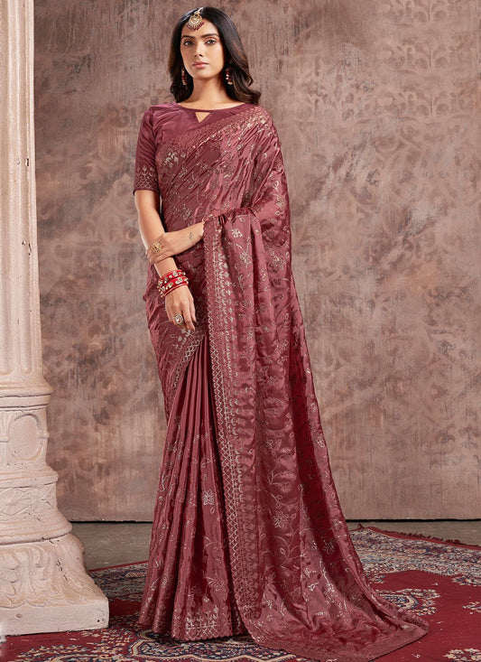 Classic Silk Wine Patch Border Saree