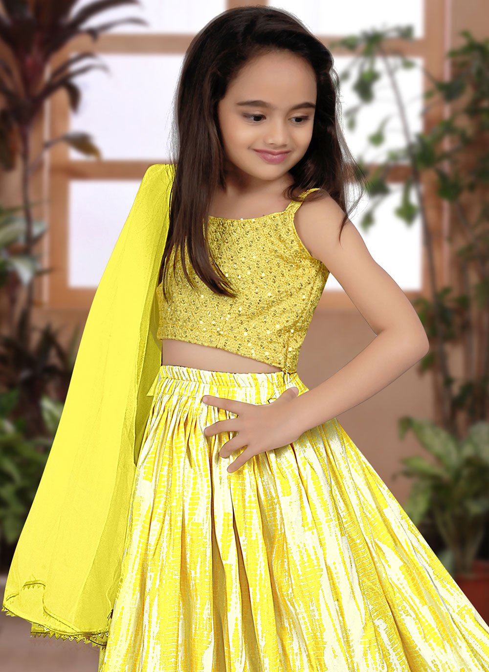 Lehenga Choli Silk Yellow Sequins Kids