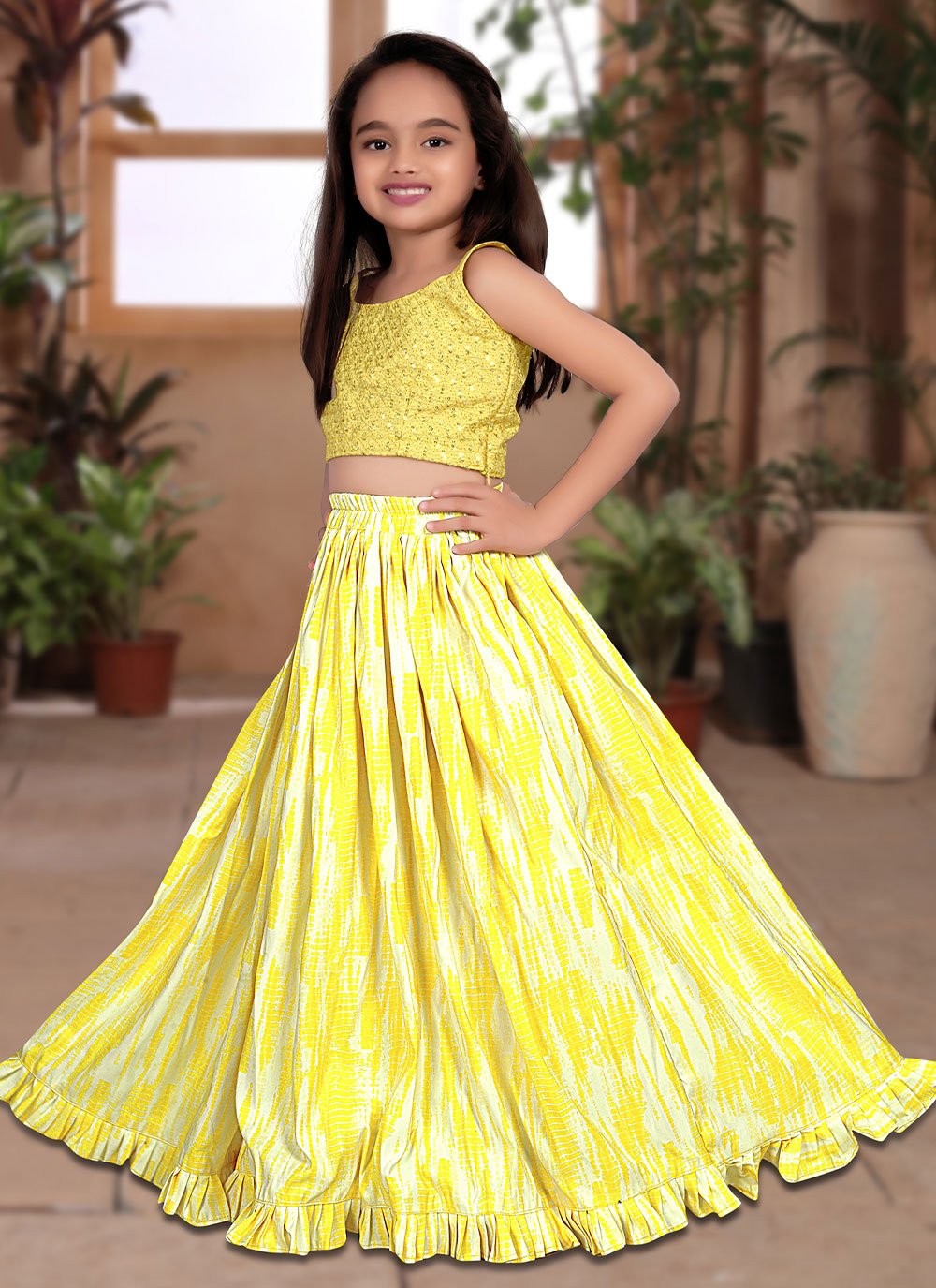 Lehenga Choli Silk Yellow Sequins Kids