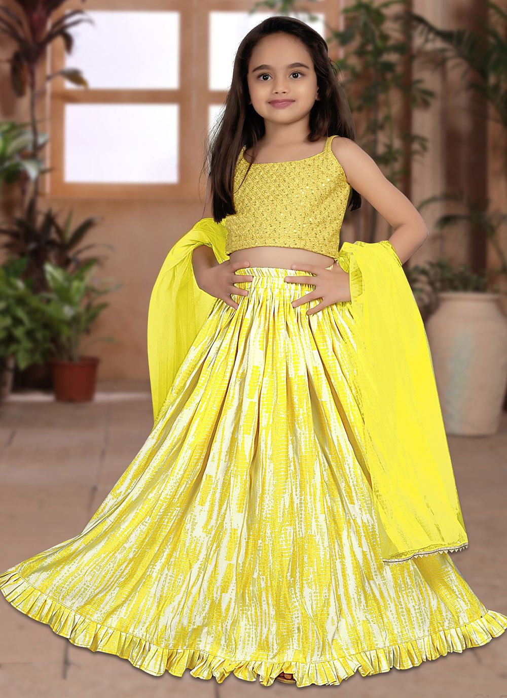 Lehenga Choli Silk Yellow Sequins Kids