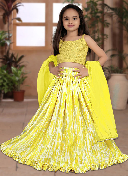Lehenga Choli Silk Yellow Sequins Kids