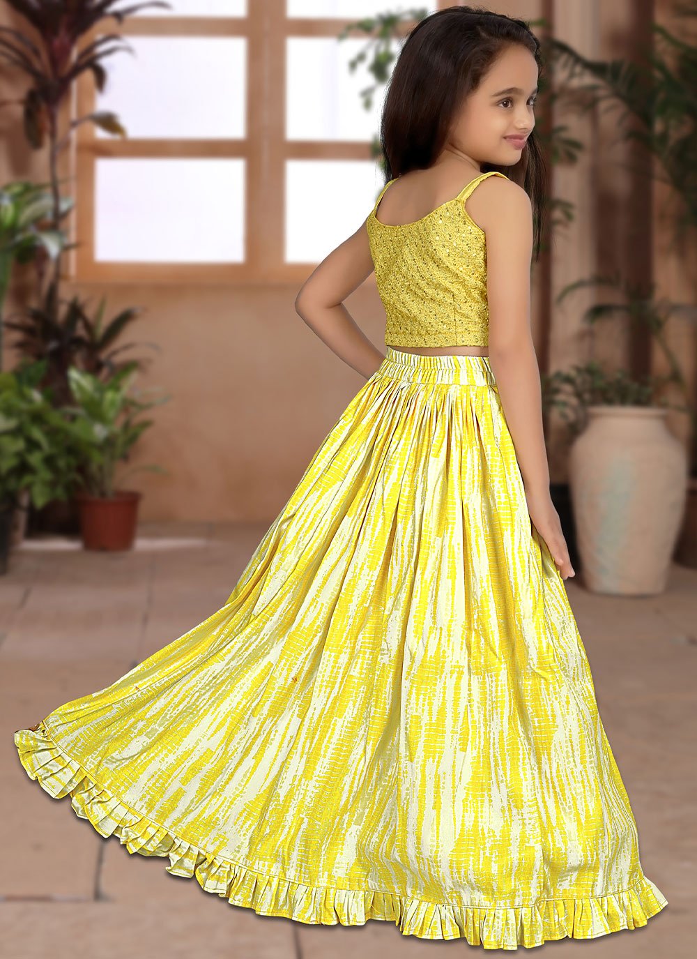 Lehenga Choli Silk Yellow Sequins Kids