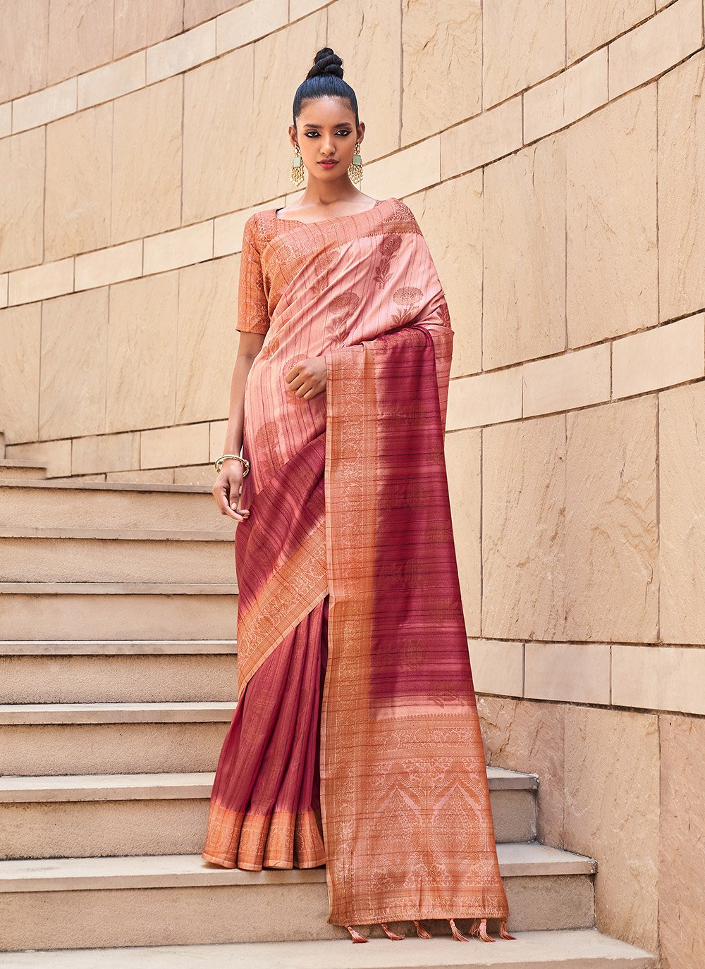 Shaded Saree Silk Maroon Digital Print Saree