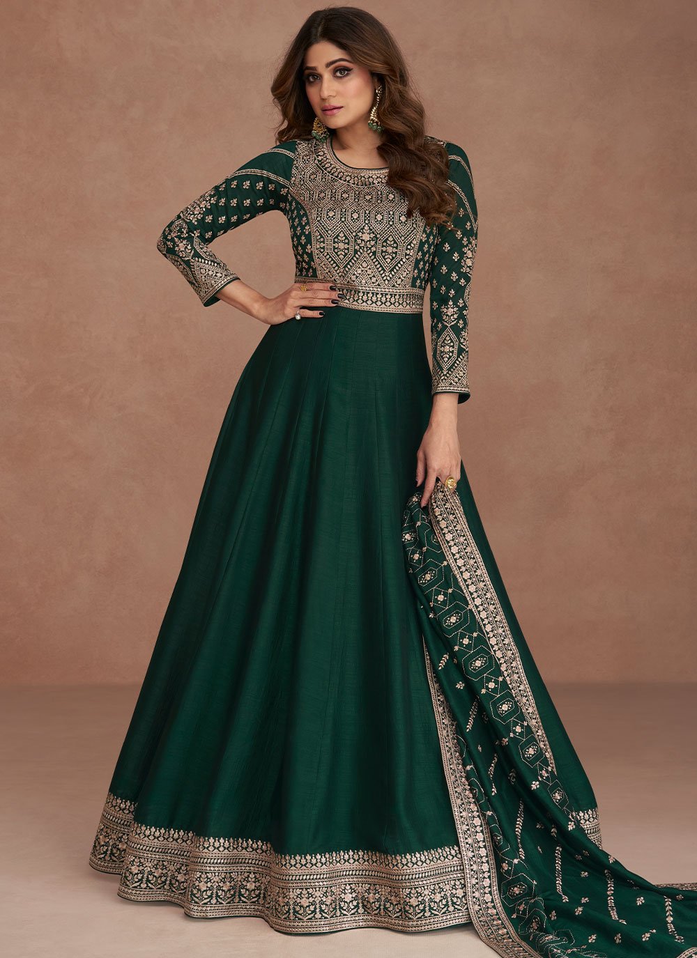 Gown Silk Green Embroidered Gown