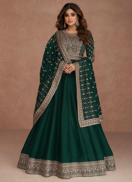 Gown Silk Green Embroidered Gown