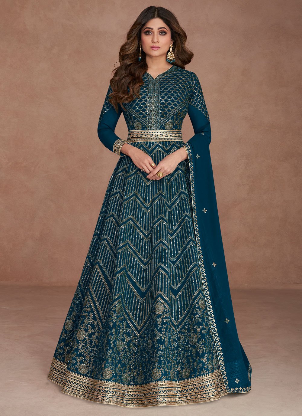 Gown Georgette Morpeach Embroidered Gown