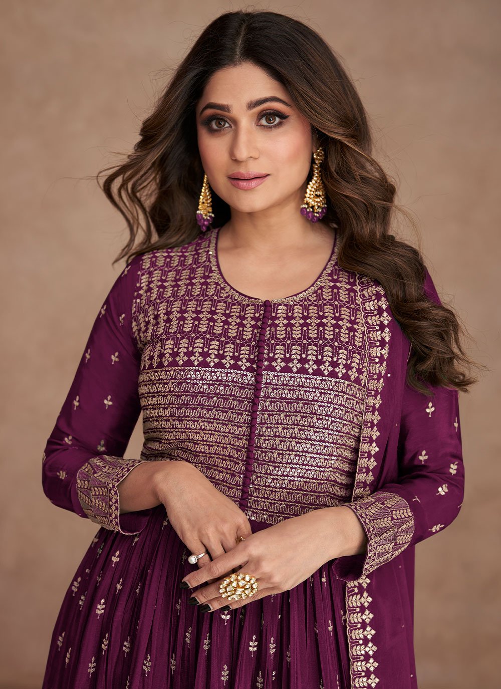 Palazzo Salwar Suit Georgette Purple Embroidered Salwar Kameez