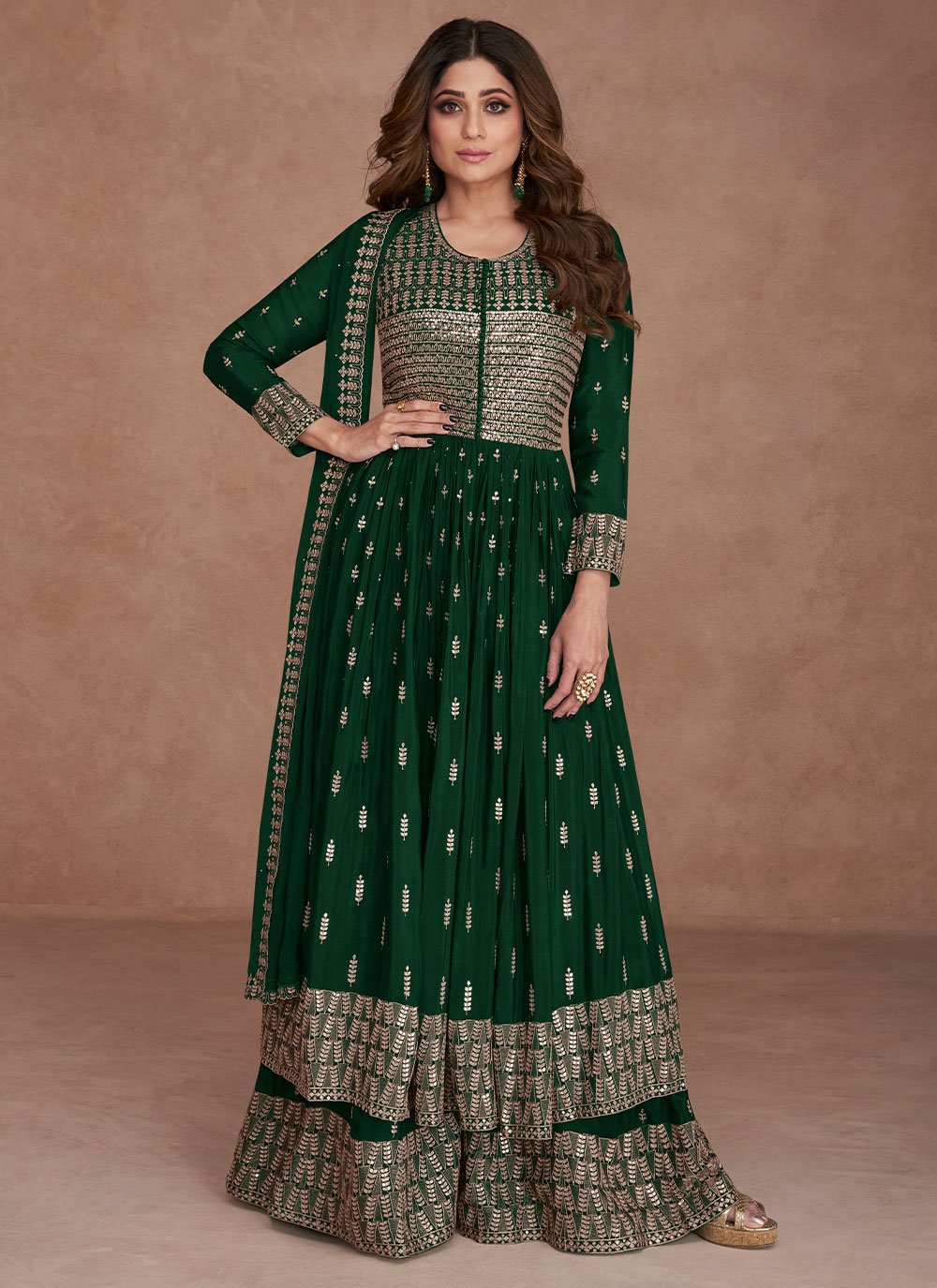 Anarkali Suit Georgette Green Embroidered Salwar Kameez