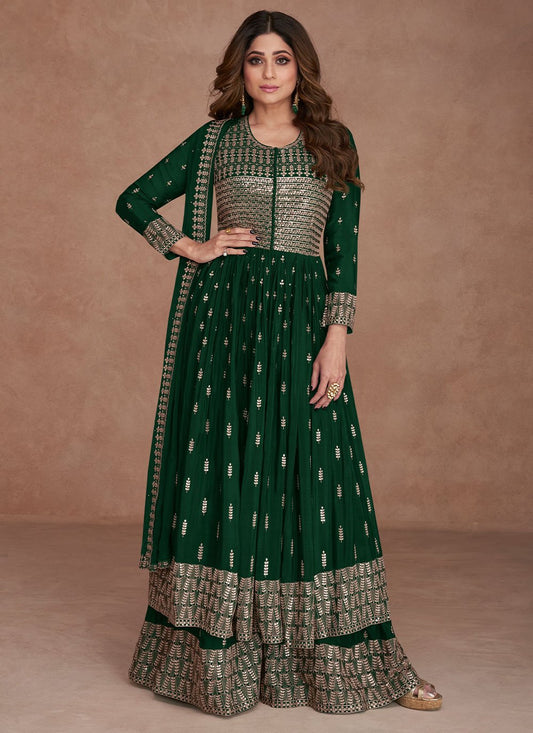 Anarkali Suit Georgette Green Embroidered Salwar Kameez