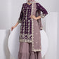 Sharara Set Faux Georgette Purple Embroidered Salwar Kameez