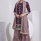 Sharara Set Faux Georgette Purple Embroidered Salwar Kameez