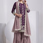 Sharara Set Faux Georgette Purple Embroidered Salwar Kameez
