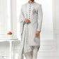 Sherwani Art Silk Grey Embroidered Mens