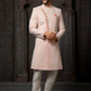 Sherwani Georgette Peach Machine Embroidery Mens