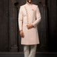 Sherwani Georgette Peach Machine Embroidery Mens