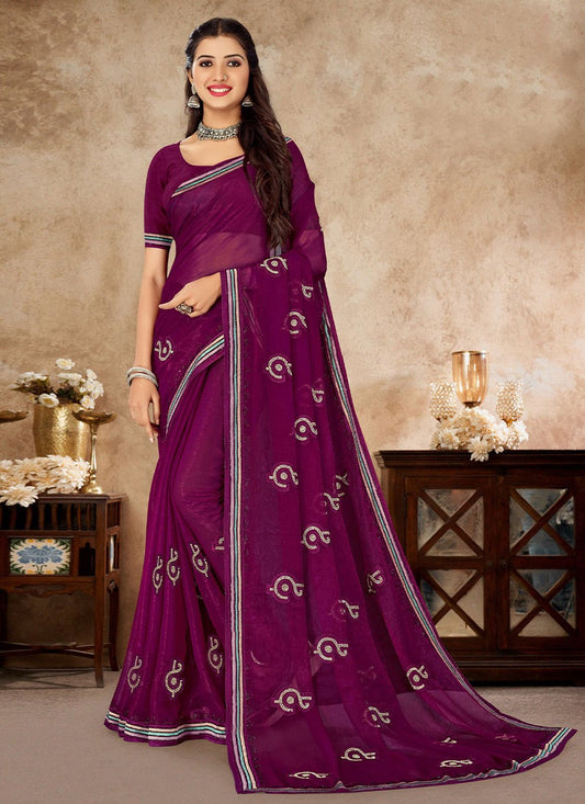 Classic Shimmer Purple Embroidered Saree