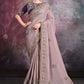 Classic Georgette Shimmer Silk Mauve Embroidered Saree