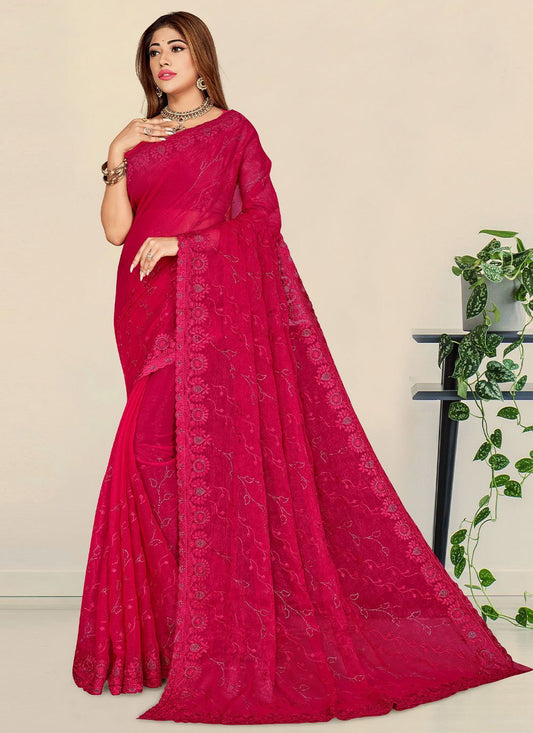 Classic Shimmer Pink Embroidered Saree