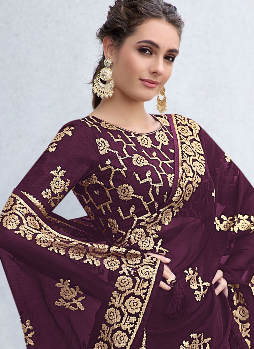 Trendy Saree Shimmer Purple Embroidered Saree