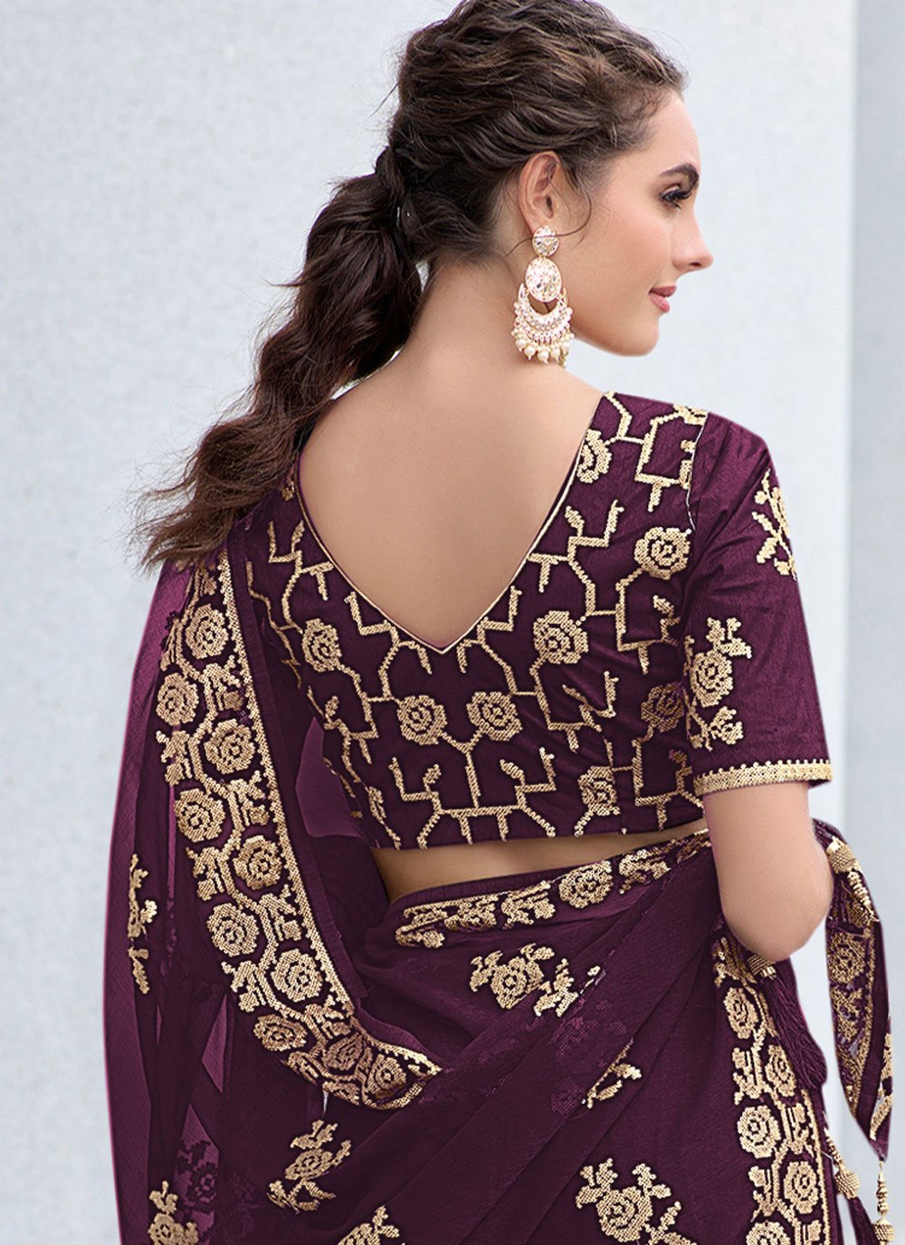 Trendy Saree Shimmer Purple Embroidered Saree