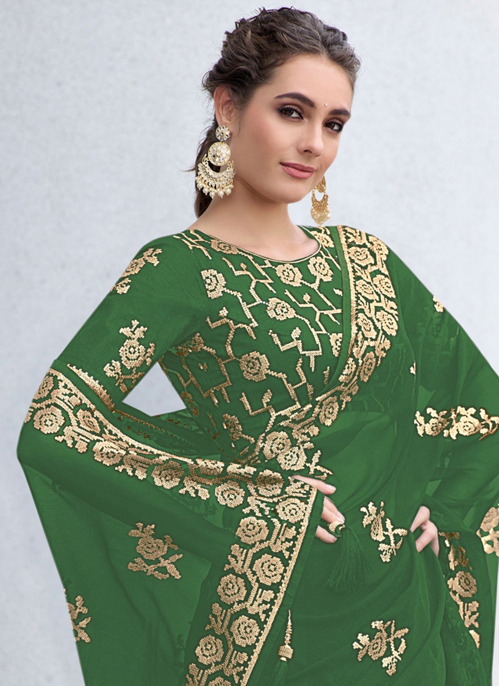 Contemporary Shimmer Georgette Green Sequins Saree