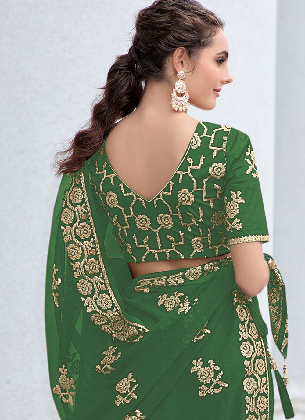 Contemporary Shimmer Georgette Green Sequins Saree