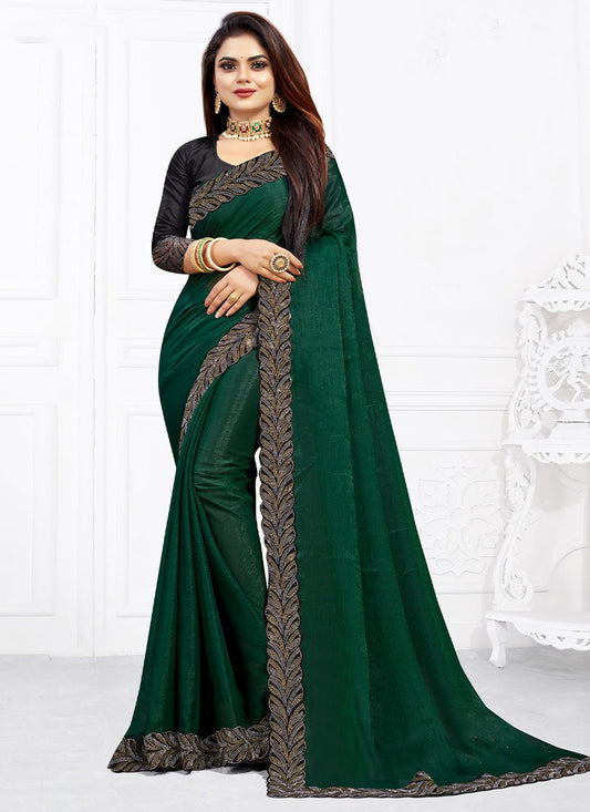 Traditional Saree Shimmer Georgette Green Lace Saree