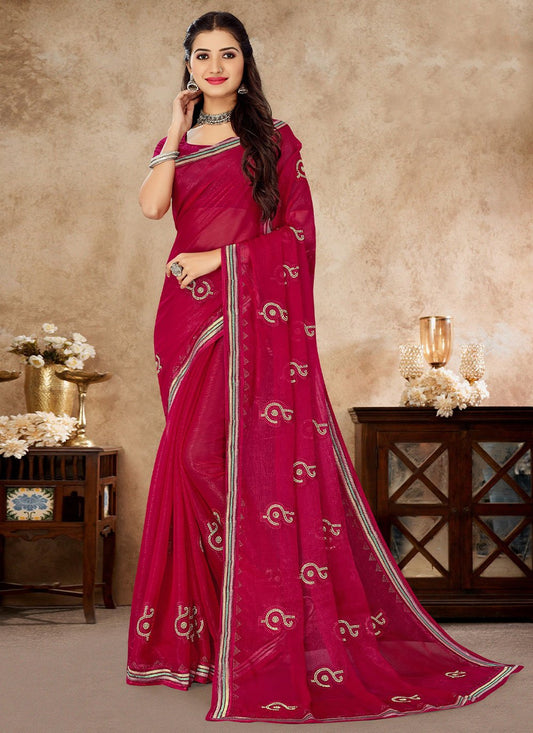 Contemporary Shimmer Rani Embroidered Saree