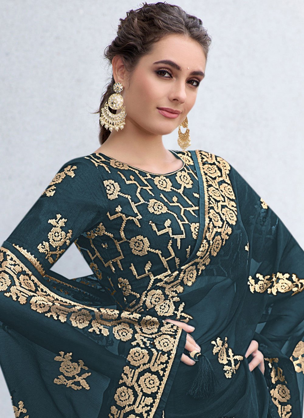 Classic Shimmer Rama Embroidered Saree