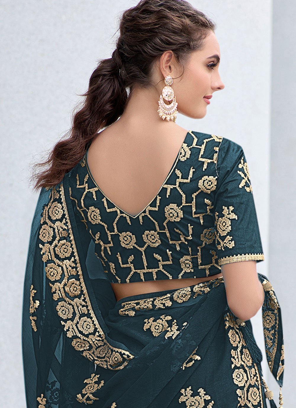 Classic Shimmer Rama Embroidered Saree