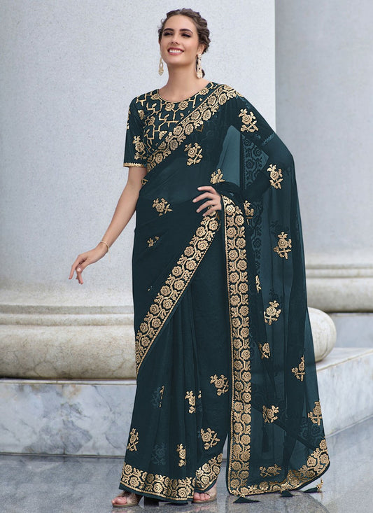 Classic Shimmer Rama Embroidered Saree