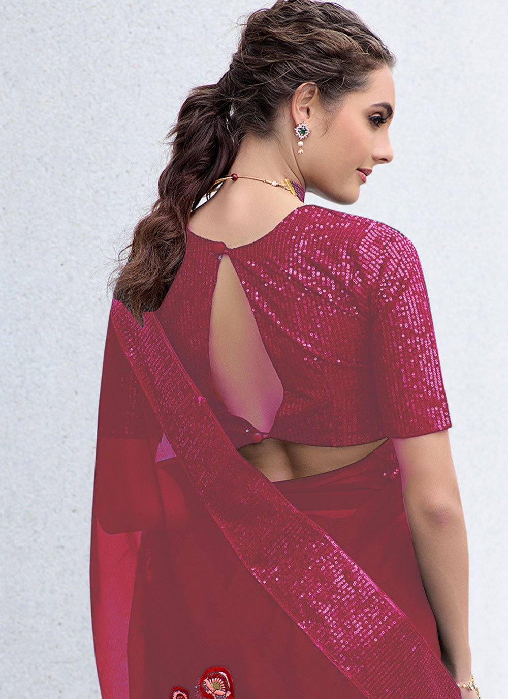 Trendy Saree Shimmer Hot Pink Sequins Saree