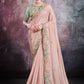 Classic Faux Crepe Georgette Shimmer Pink Cord Work Saree