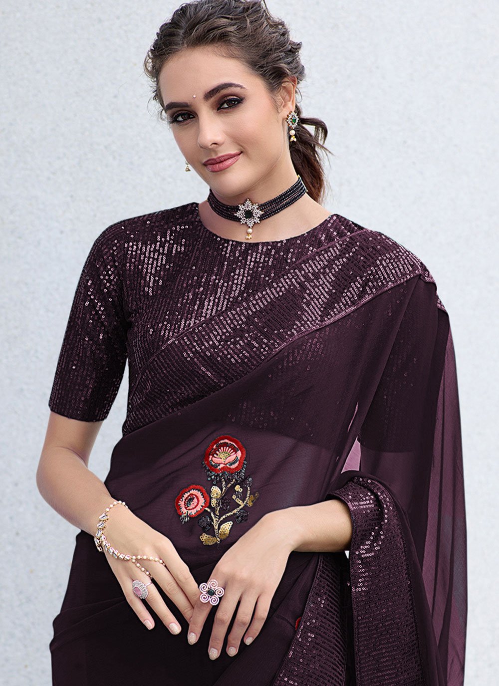 Classic Shimmer Purple Sequins Saree