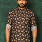 Short Kurta Cotton Black Print Mens