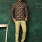 Short Kurta Cotton Black Print Mens