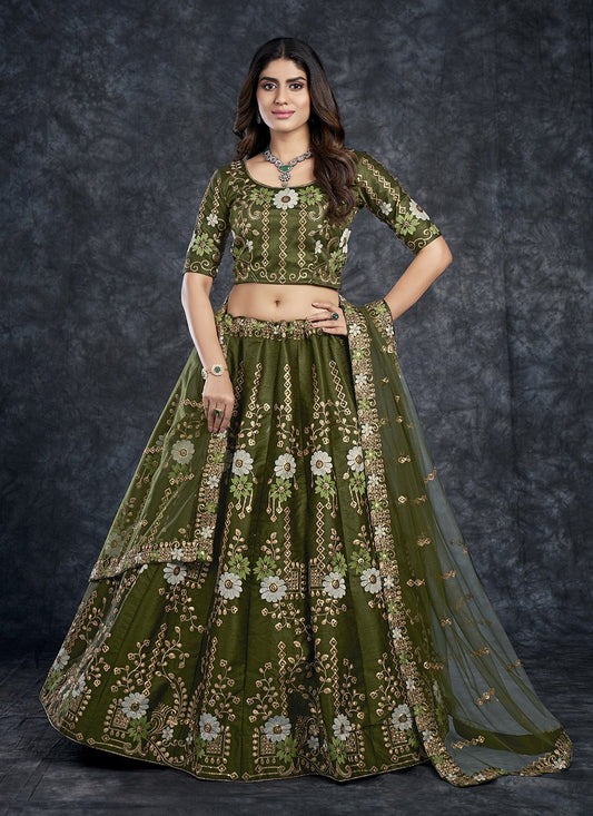 A Line Lehenga Silk Green Dimond Lehenga Choli